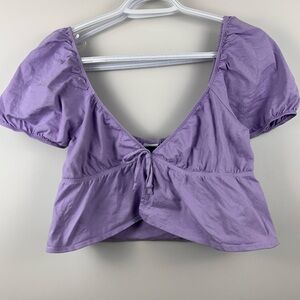 Sunday Best Aritzia Puff sleeve Crop top Purple Tie-Front cotton size M